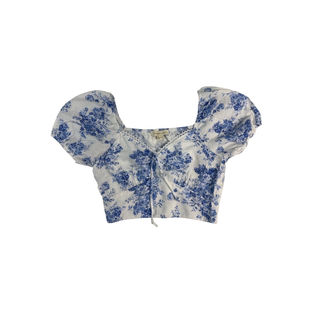Monteau Floral Crop Top Womens Medium Blue White Excellent Cottagecore - Picture 3 of 8